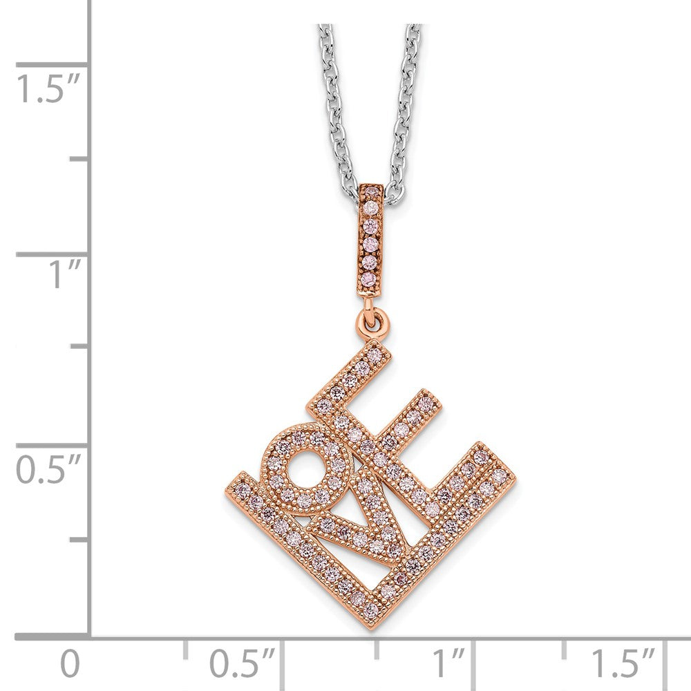 Ss/Gold Plated Brilliant Embers Sterling Silver Rose Gold-Plated 68 Stone 18 Inch Micro Pav Cz Love Necklace With 2 Extender