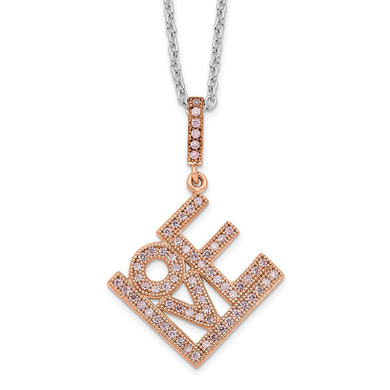 Ss/Gold Plated Brilliant Embers Sterling Silver Rose Gold-Plated 68 Stone 18 Inch Micro Pav Cz Love Necklace With 2 Extender