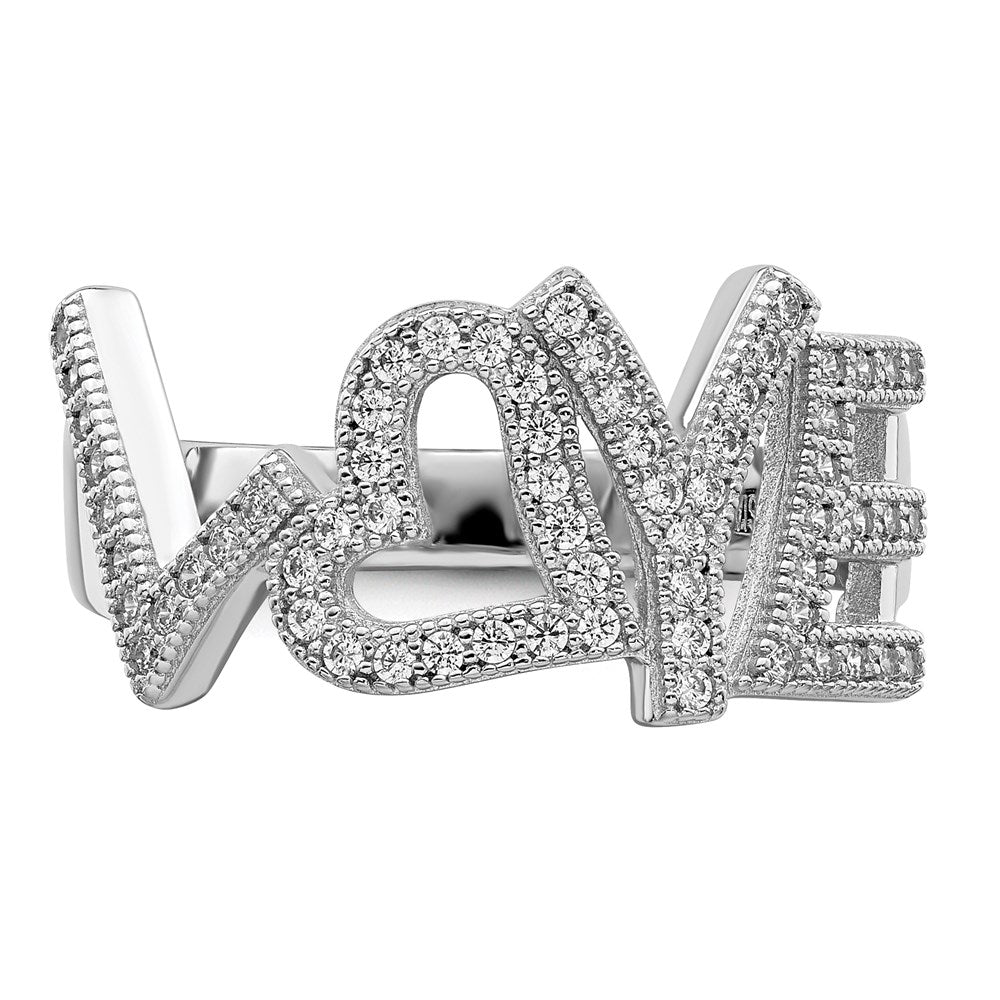 Sterling Silver Brilliant Embers Rhodium-Plated 63 Stone Micro Pav Cz Polished Love Ring