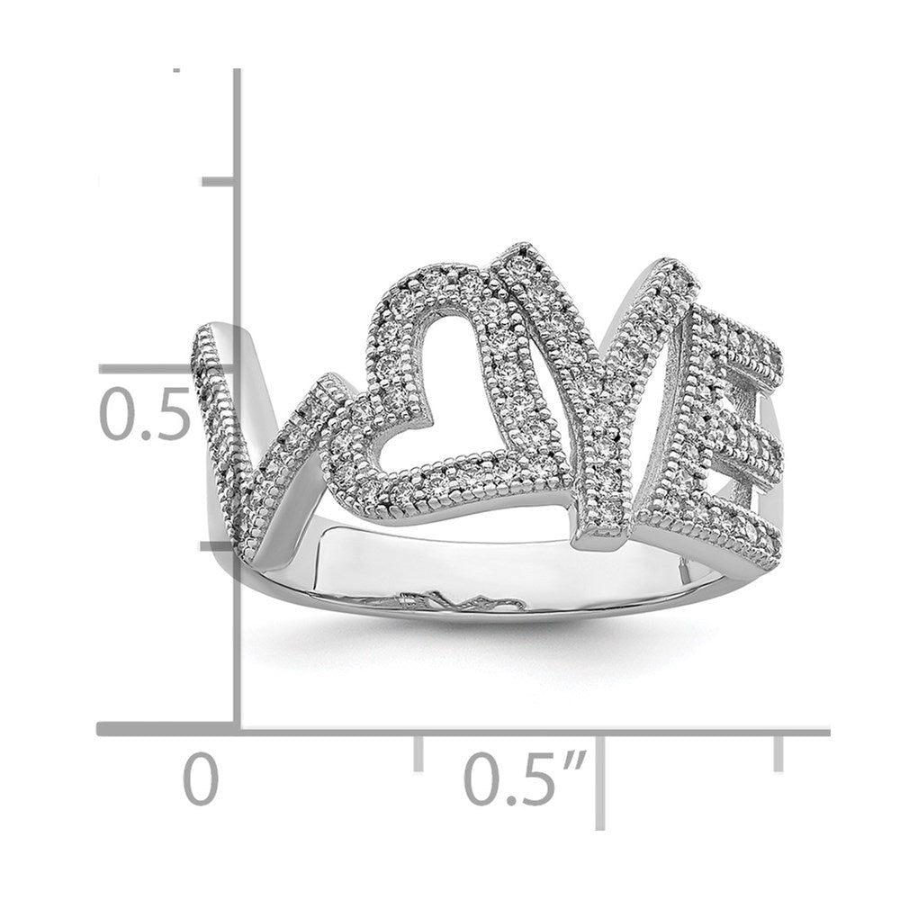 Sterling Silver Brilliant Embers Rhodium-Plated 63 Stone Micro Pav Cz Polished Love Ring