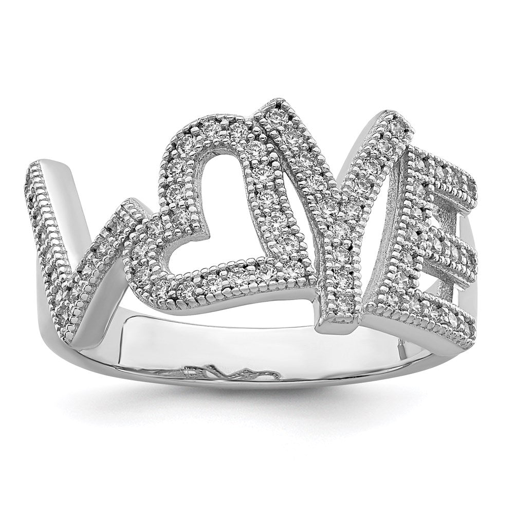 Sterling Silver Brilliant Embers Rhodium-Plated 63 Stone Micro Pav Cz Polished Love Ring