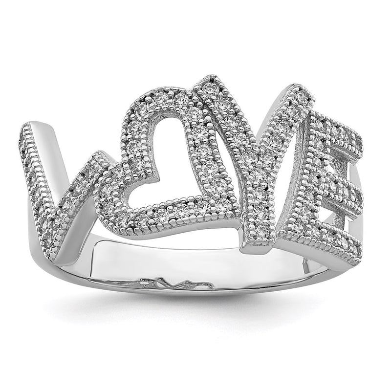 Sterling Silver Brilliant Embers Rhodium-Plated 63 Stone Micro Pav Cz Polished Love Ring