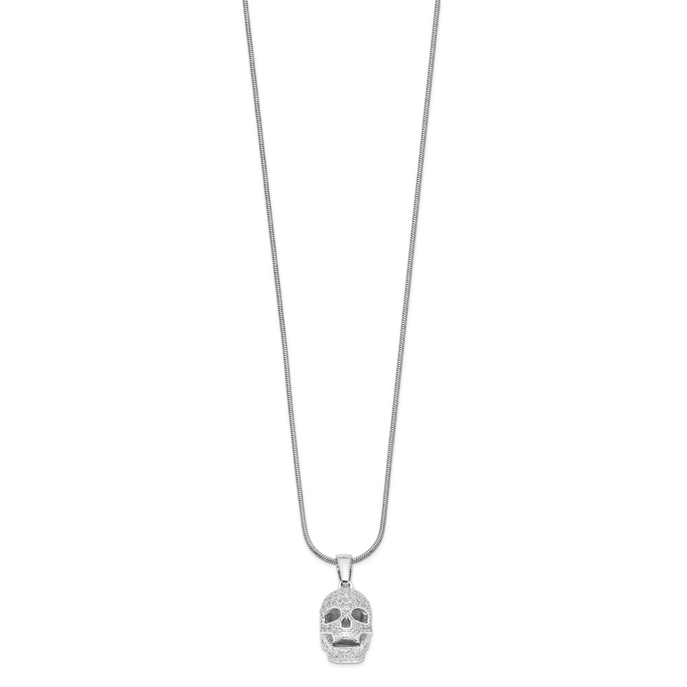 Sterling Silver Brilliant Embers Rhodium-Plated 88 Stone 18 Inch Micro Pav Cz Polished Skull Necklace With 2 Extender