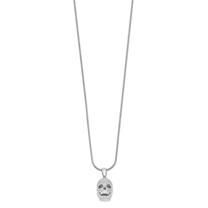 Sterling Silver Brilliant Embers Rhodium-Plated 88 Stone 18 Inch Micro Pav Cz Polished Skull Necklace With 2 Extender