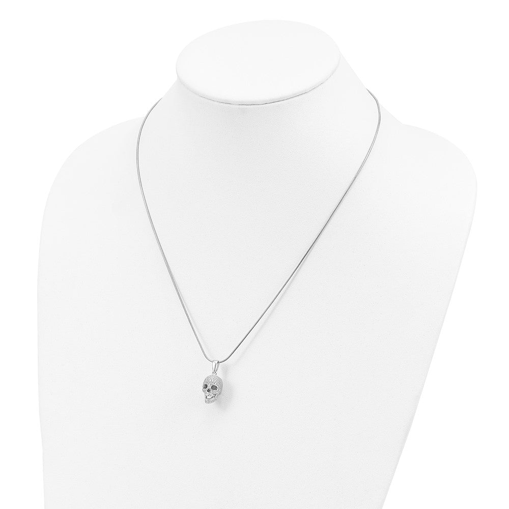 Sterling Silver Brilliant Embers Rhodium-Plated 88 Stone 18 Inch Micro Pav Cz Polished Skull Necklace With 2 Extender