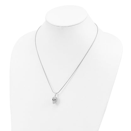 Sterling Silver Brilliant Embers Rhodium-Plated 88 Stone 18 Inch Micro Pav Cz Polished Skull Necklace With 2 Extender