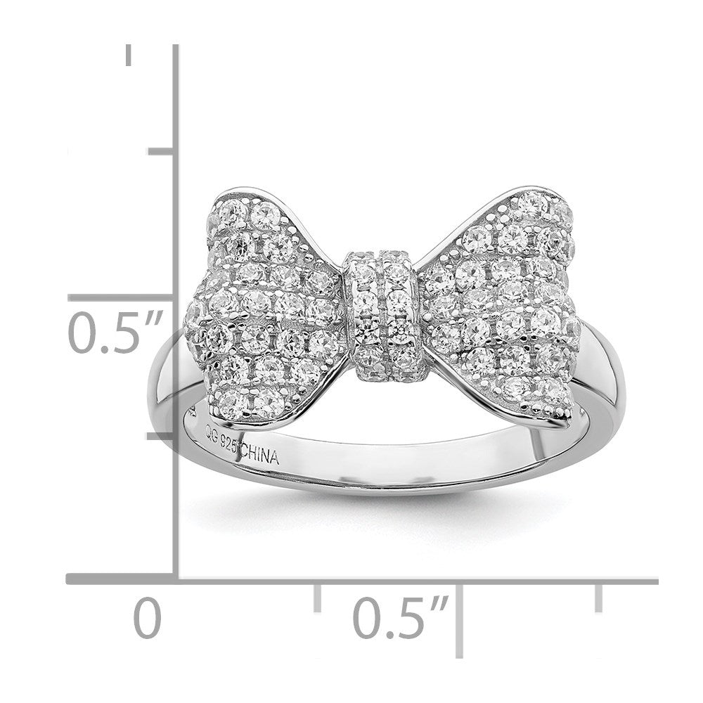 Sterling Silver Brilliant Embers Rhodium-Plated 71 Stone Micro Pav Cz Bow Ring