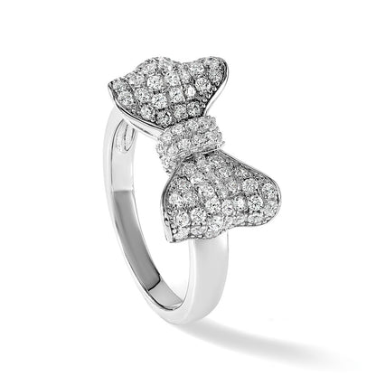 Sterling Silver Brilliant Embers Rhodium-Plated 71 Stone Micro Pav Cz Bow Ring