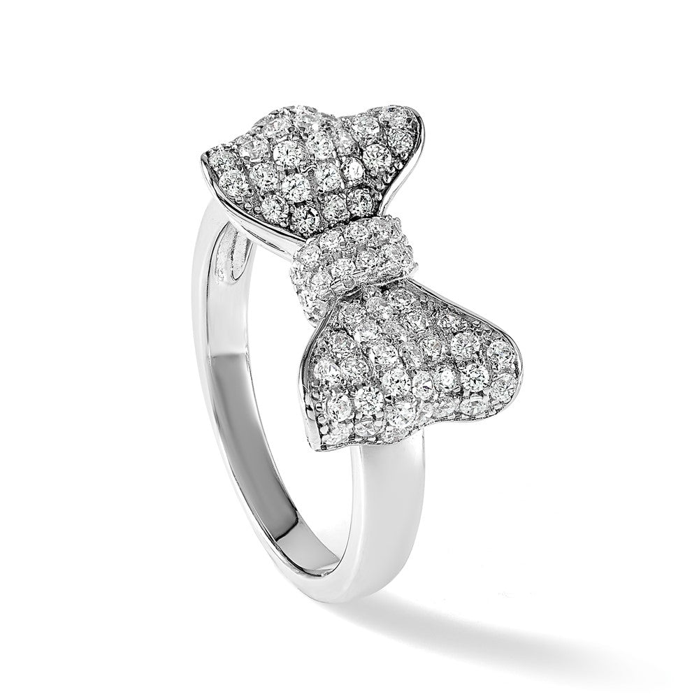 Sterling Silver Brilliant Embers Rhodium-Plated 71 Stone Micro Pav Cz Bow Ring