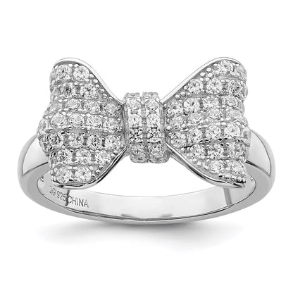 Sterling Silver Brilliant Embers Rhodium-Plated 71 Stone Micro Pav Cz Bow Ring