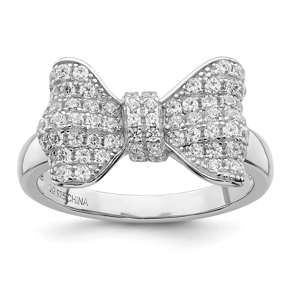 Sterling Silver Brilliant Embers Rhodium-Plated 71 Stone Micro Pav Cz Bow Ring
