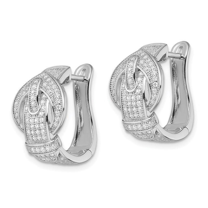 Sterling Silver Brilliant Embers Rhodium-Plated 202 Stone Micro Pav Cz Buckle Hinged Post Earrings