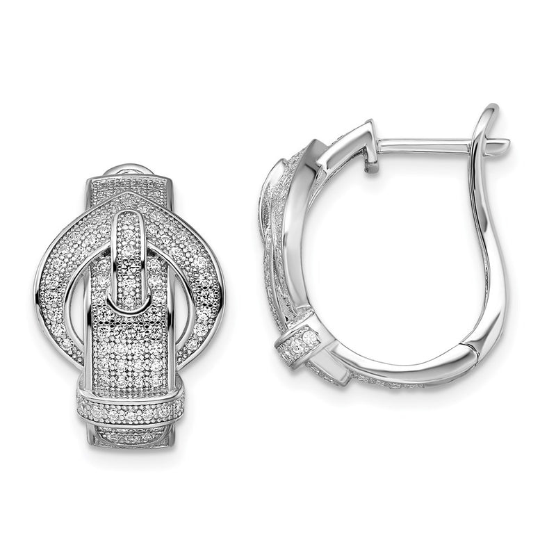 Sterling Silver Brilliant Embers Rhodium-Plated 202 Stone Micro Pav Cz Buckle Hinged Post Earrings