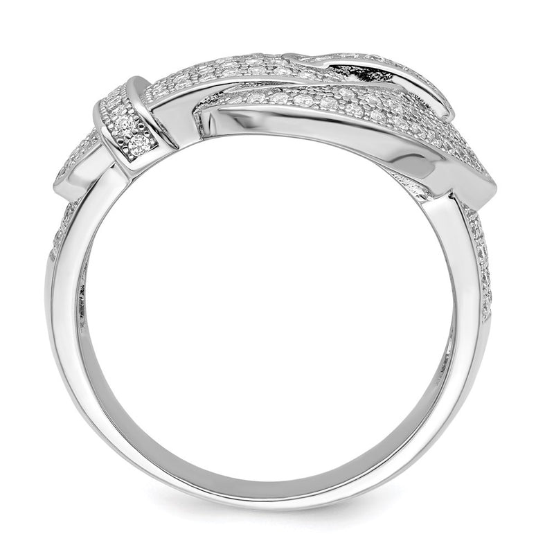 Sterling Silver Brilliant Embers Rhodium-Plated 140 Stone Micro Pav Cz Buckle Ring