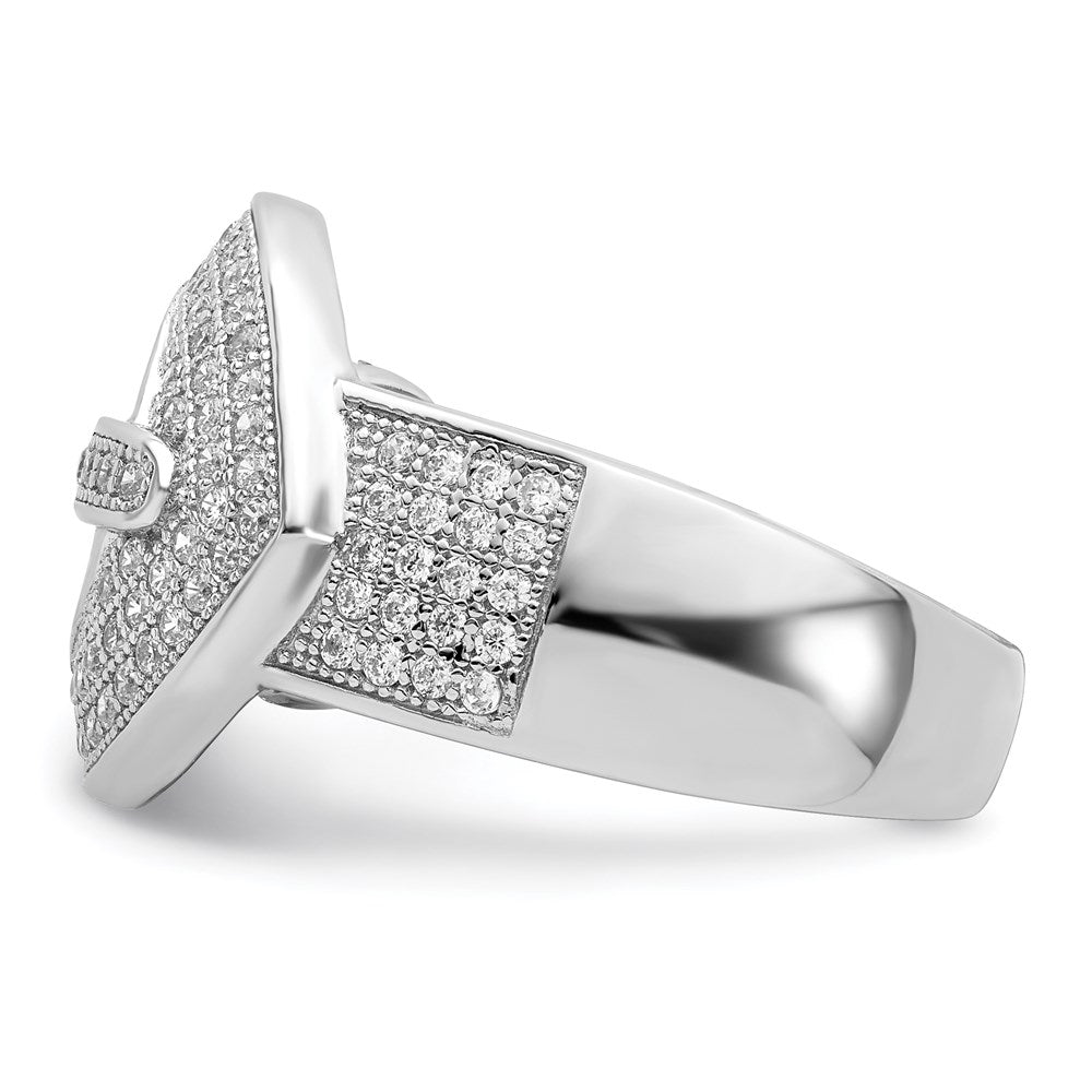 Sterling Silver Brilliant Embers Rhodium-Plated 140 Stone Micro Pav Cz Buckle Ring