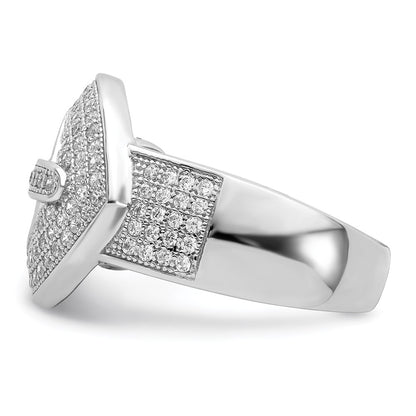 Sterling Silver Brilliant Embers Rhodium-Plated 140 Stone Micro Pav Cz Buckle Ring