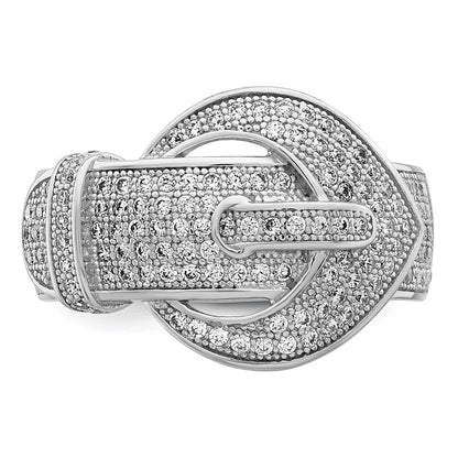 Sterling Silver Brilliant Embers Rhodium-Plated 140 Stone Micro Pav Cz Buckle Ring