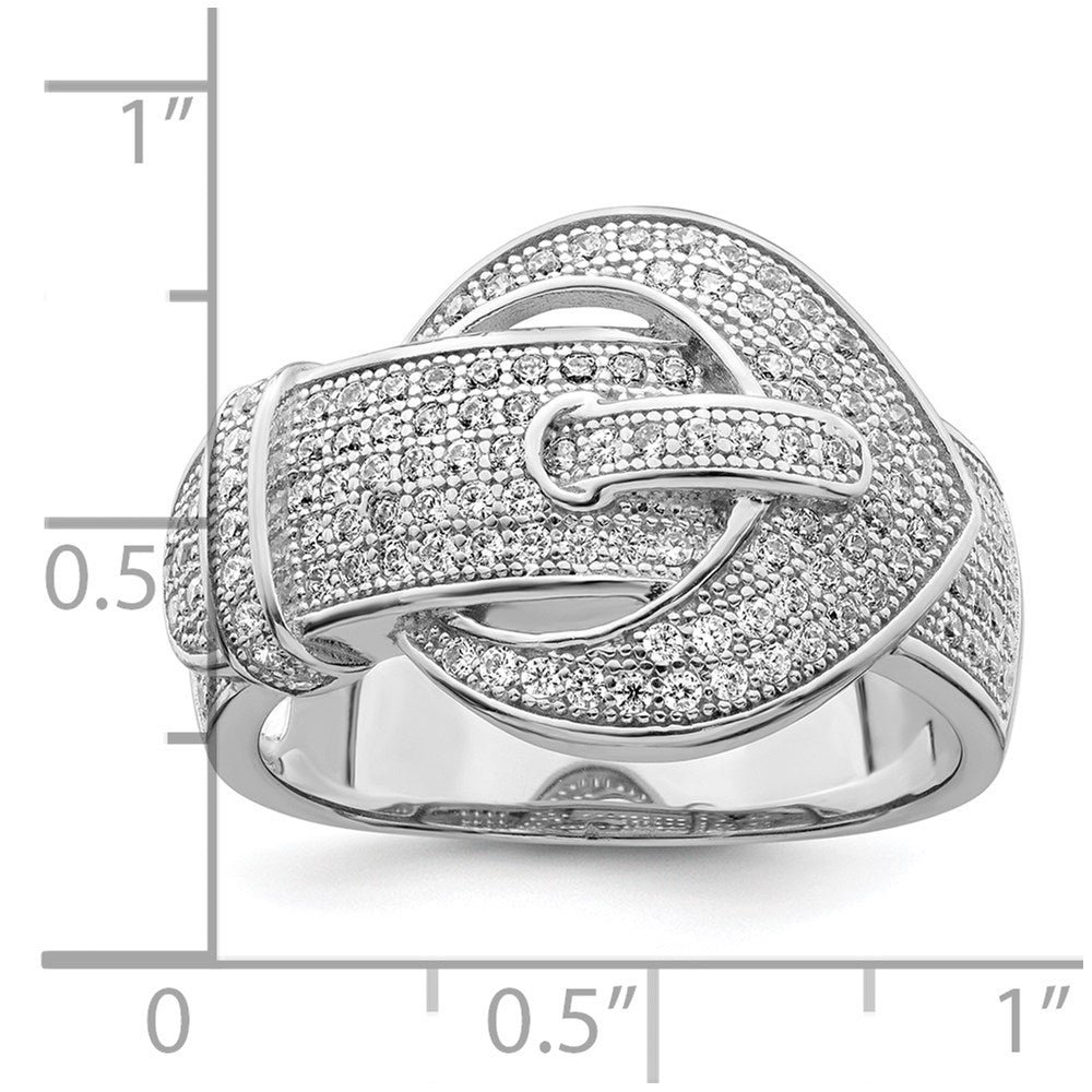 Sterling Silver Brilliant Embers Rhodium-Plated 140 Stone Micro Pav Cz Buckle Ring