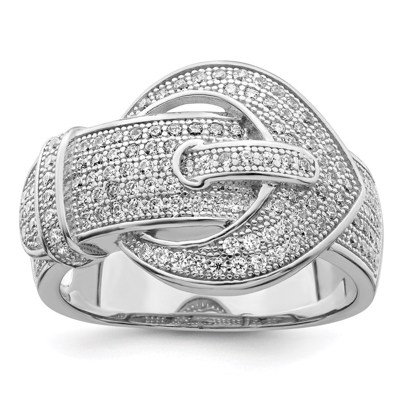 Sterling Silver Brilliant Embers Rhodium-Plated 140 Stone Micro Pav Cz Buckle Ring