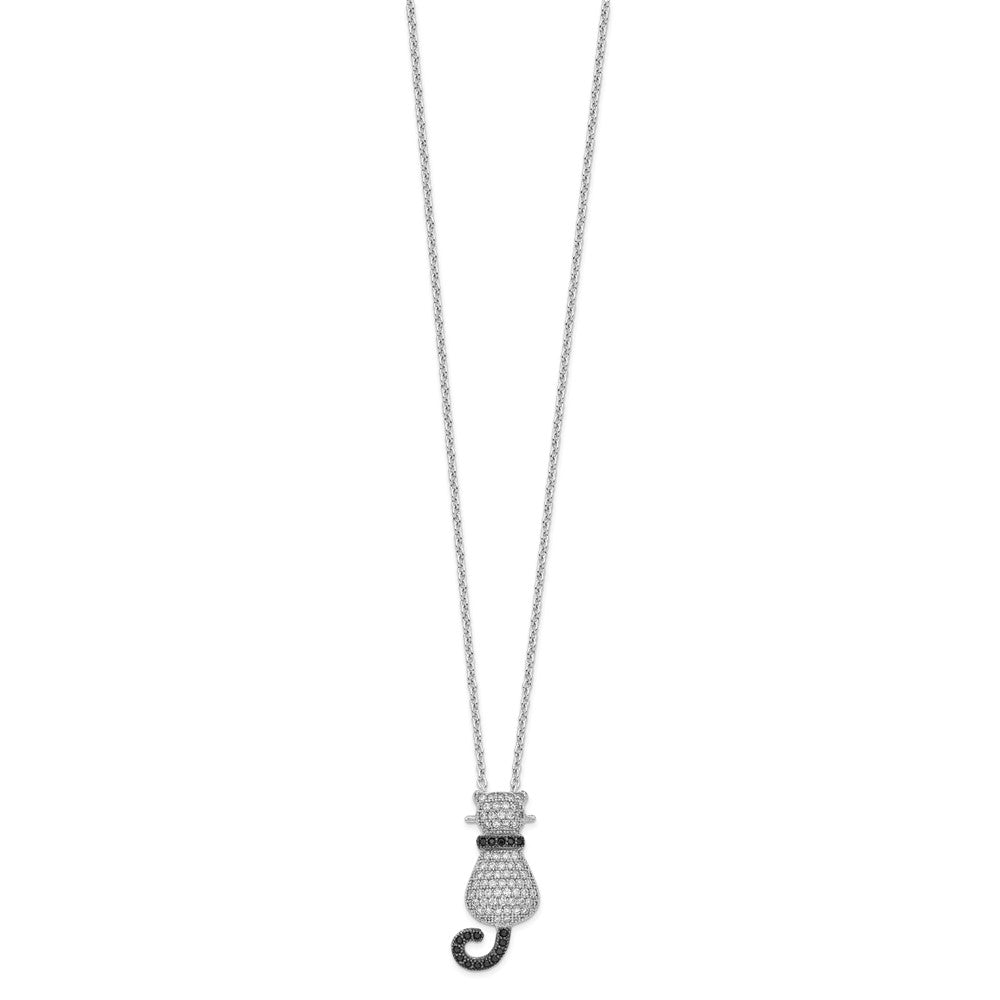 Sterling Silver Brilliant Embers Rhodium-Plated 80 Stone 18 Inch Micro Pav Black And White Cz Polished Cat Necklace With 2 Extender