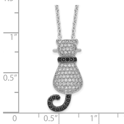 Sterling Silver Brilliant Embers Rhodium-Plated 80 Stone 18 Inch Micro Pav Black And White Cz Polished Cat Necklace With 2 Extender