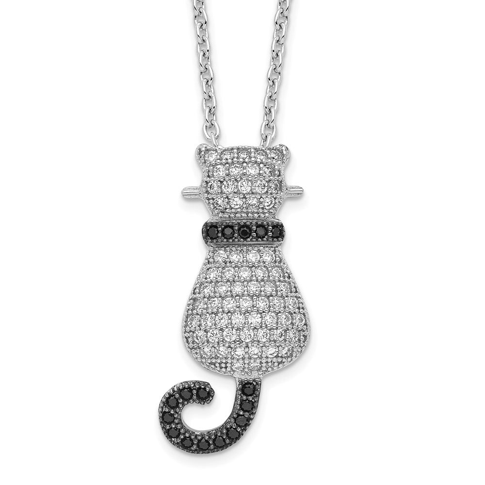 Sterling Silver Brilliant Embers Rhodium-Plated 80 Stone 18 Inch Micro Pav Black And White Cz Polished Cat Necklace With 2 Extender