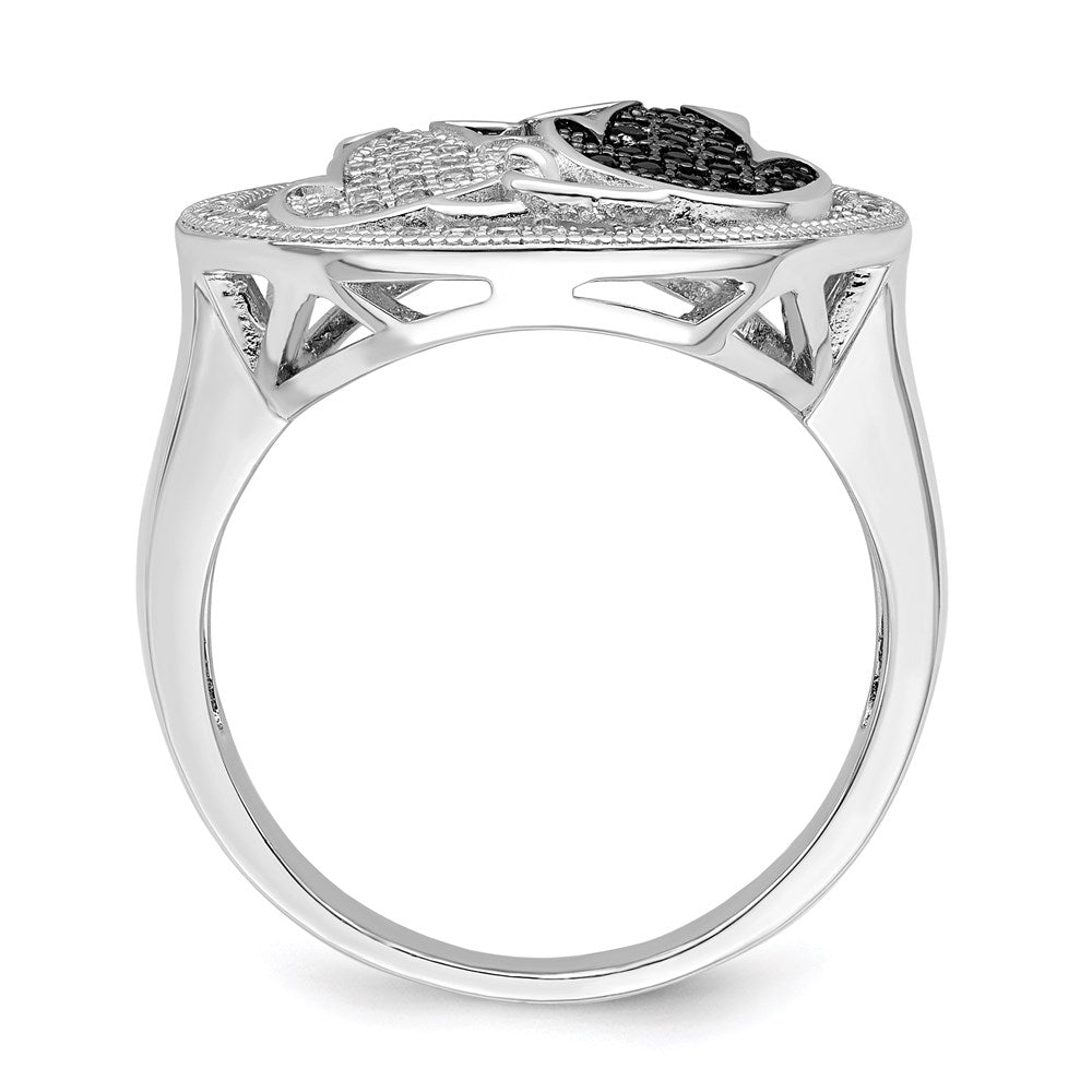 Sterling Silver Brilliant Embers Rhodium-Plated 87 Stone Micro Pav Black And White Cz Polished Cat Ring