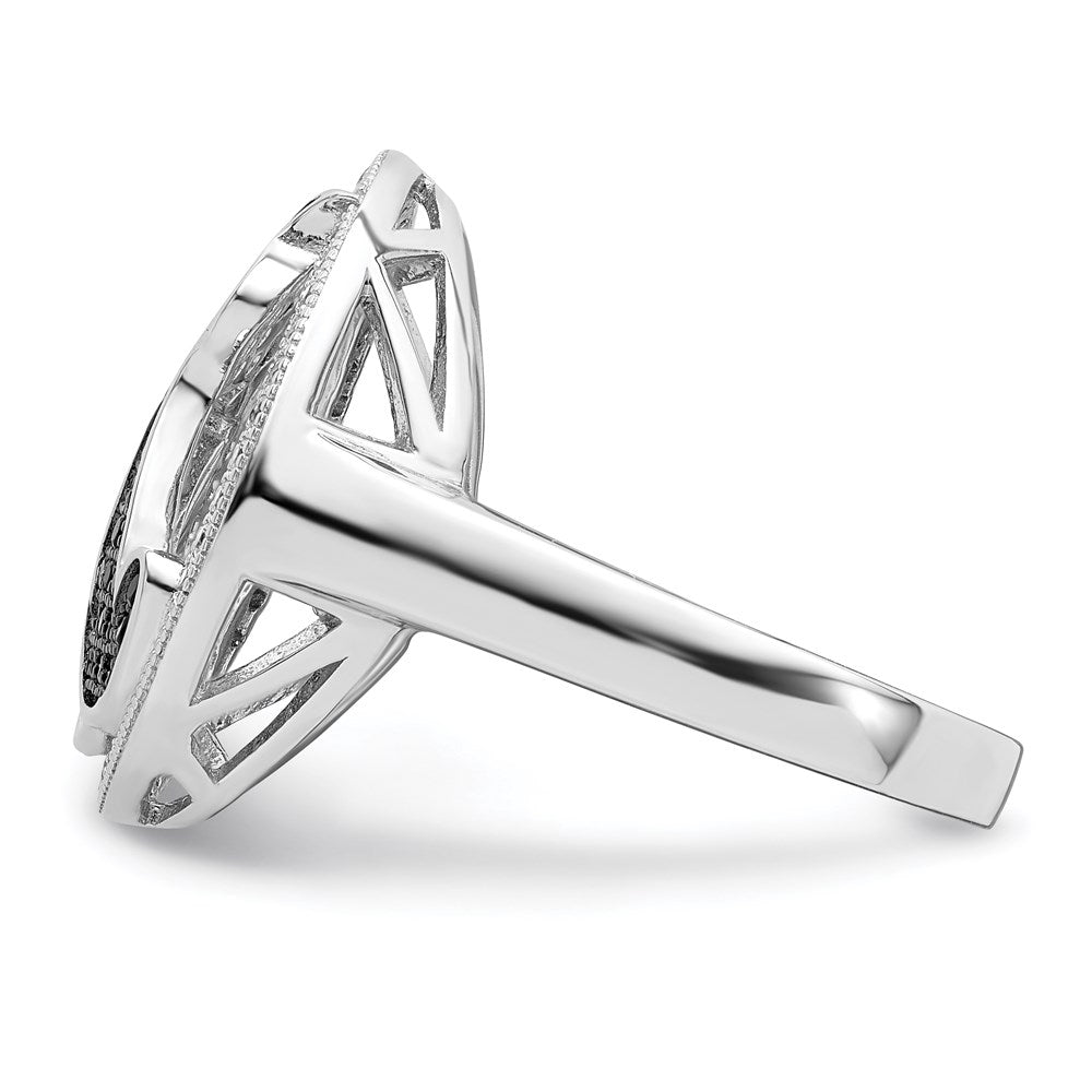 Sterling Silver Brilliant Embers Rhodium-Plated 87 Stone Micro Pav Black And White Cz Polished Cat Ring