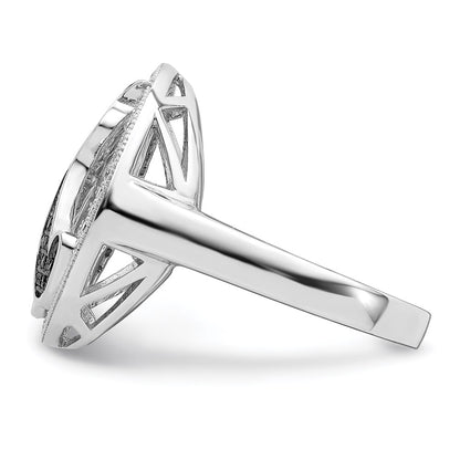Sterling Silver Brilliant Embers Rhodium-Plated 87 Stone Micro Pav Black And White Cz Polished Cat Ring