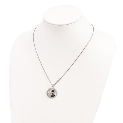 Sterling Silver Brilliant Embers Rhodium-Plated 155 Stone 18 Inch Micro Pav Black And White Cz Cat Necklace With 2 Extender