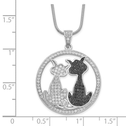 Sterling Silver Brilliant Embers Rhodium-Plated 155 Stone 18 Inch Micro Pav Black And White Cz Cat Necklace With 2 Extender