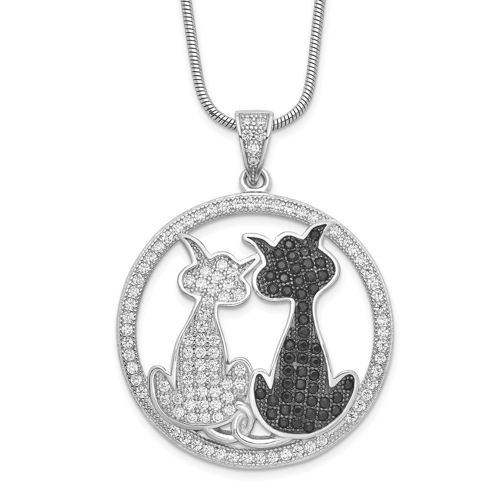 Sterling Silver Brilliant Embers Rhodium-Plated 155 Stone 18 Inch Micro Pav Black And White Cz Cat Necklace With 2 Extender