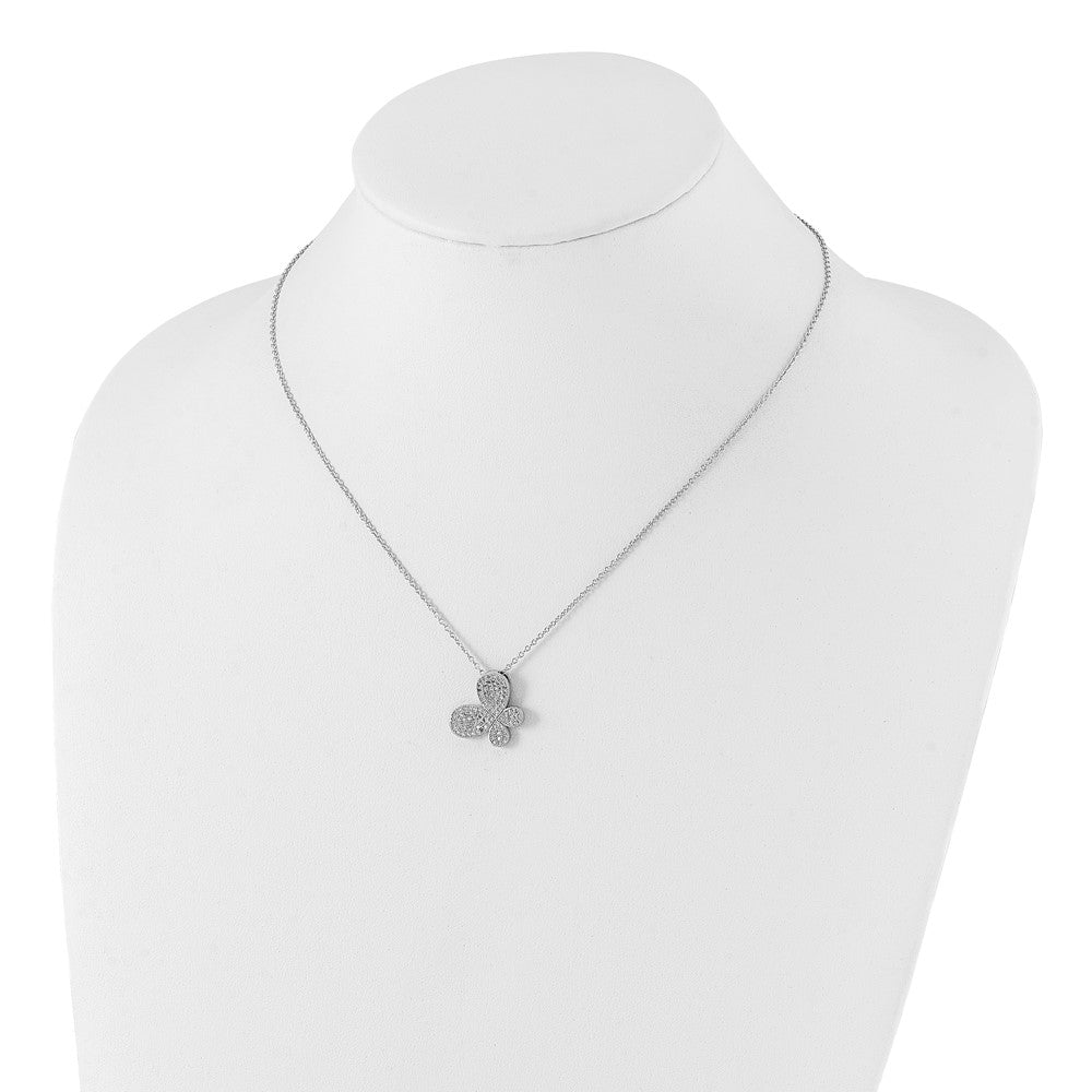 Sterling Silver Brilliant Embers Rhodium-Plated Polished Cz Butterfly W/ 2In Ext Necklace