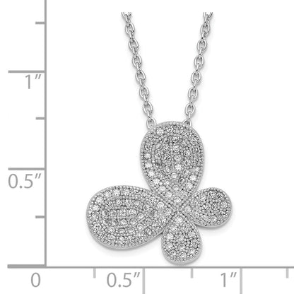 Sterling Silver Brilliant Embers Rhodium-Plated Polished Cz Butterfly W/ 2In Ext Necklace