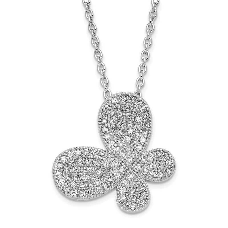 Sterling Silver Brilliant Embers Rhodium-Plated Polished Cz Butterfly W/ 2In Ext Necklace