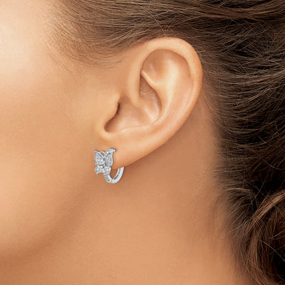 Sterling Silver Brilliant Embers Rhodium-Plated 64 Stone Micro Pav Cz Butterfly Hinged Hoop Earrings