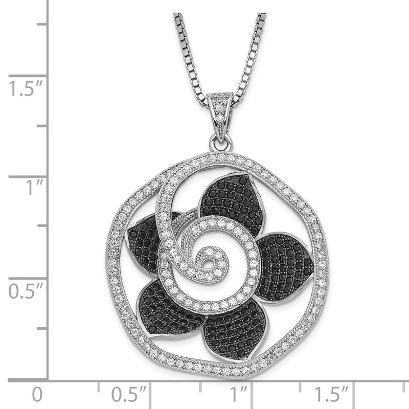 Sterling Silver Black & Clear Cz True Fire Flower Necklace