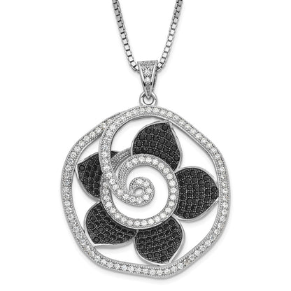 Sterling Silver Black & Clear Cz True Fire Flower Necklace