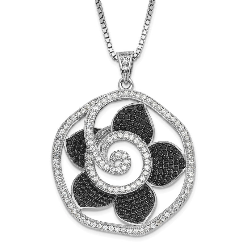 Sterling Silver Black & Clear Cz True Fire Flower Necklace