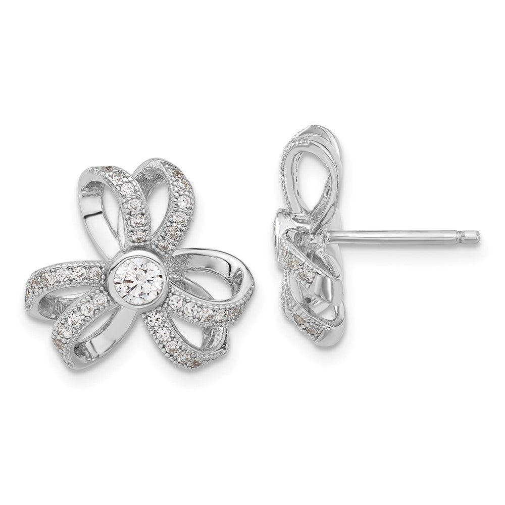 Sterling Silver Brilliant Embers Cz Flower Post Earrings