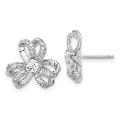 Sterling Silver Brilliant Embers Cz Flower Post Earrings