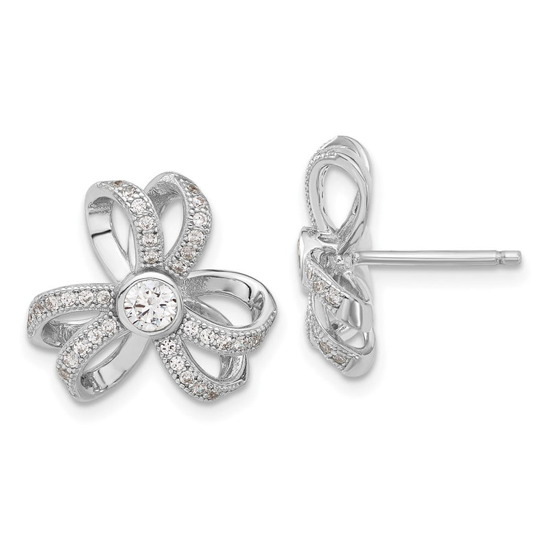 Sterling Silver Brilliant Embers Cz Flower Post Earrings