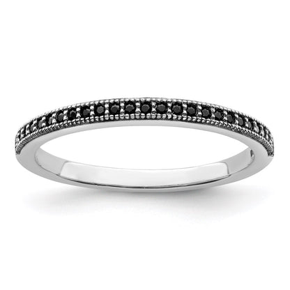 Sterling Silver Brilliant Embers Rhodium-Plated 25 Stone Micro Pav Black Cz Polished Ring