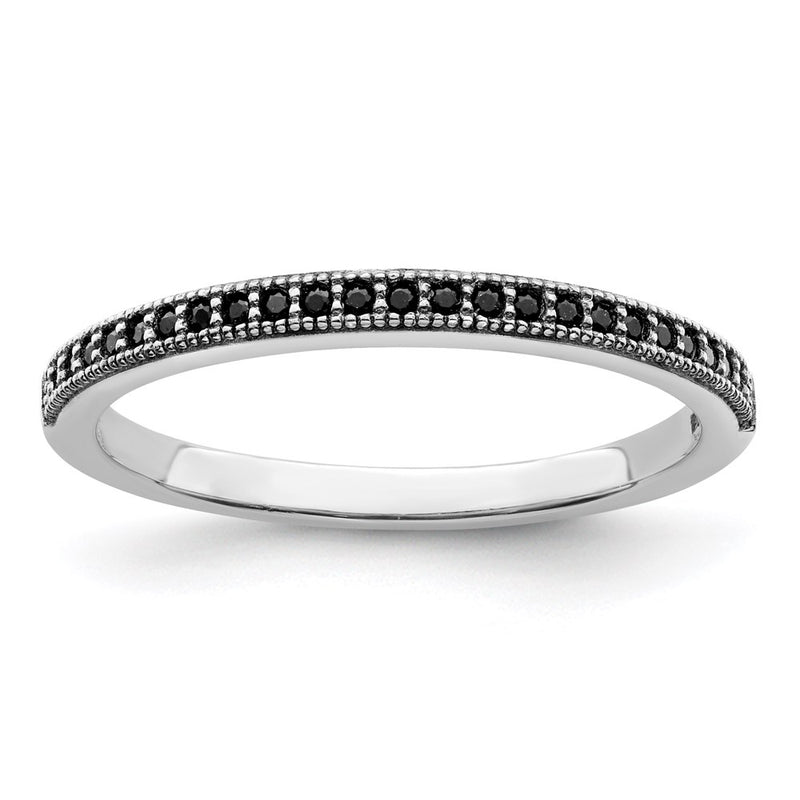 Sterling Silver Brilliant Embers Rhodium-Plated 25 Stone Micro Pav Black Cz Polished Ring