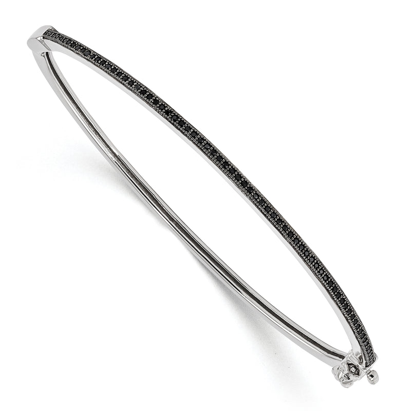 Sterling Silver Brilliant Embers Rhodium-Plated 71 Stone Micro Pav Black Cz Polished Hinged Bangle