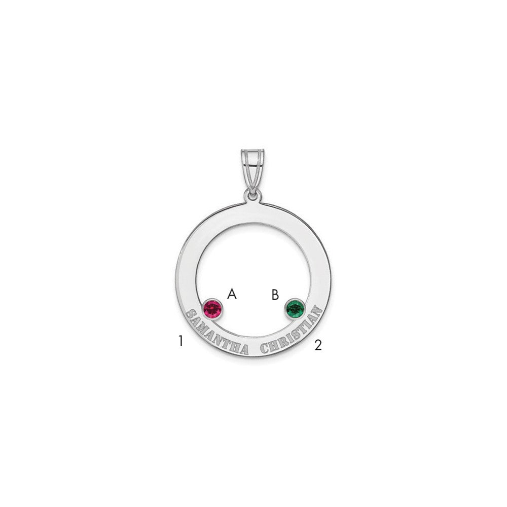 Sterling Silver Ss/Rhodium-Plated 2 Birthstone Circle With Ss Bezel Family Pendant