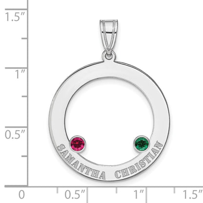 Sterling Silver Ss/Rhodium-Plated 2 Birthstone Circle With Ss Bezel Family Pendant