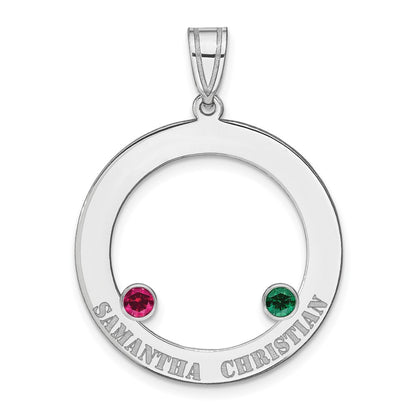 Sterling Silver Ss/Rhodium-Plated 2 Birthstone Circle With Ss Bezel Family Pendant
