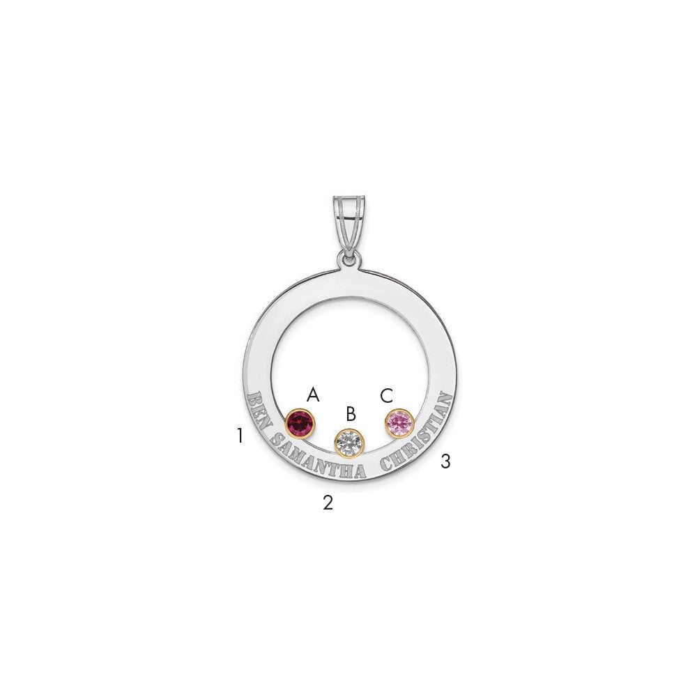 Sterling Silver Ss/Rhod-Plated 3 Birthstone Circle With 14K Bezel Family Pendant