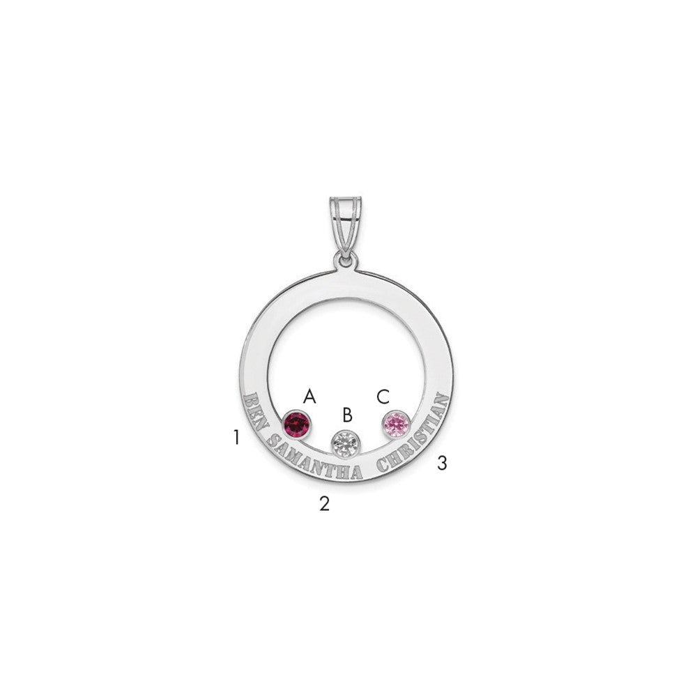 Sterling Silver Ss/Rhodium-Plated 3 Birthstone Circle With Ss Bezel Family Pendant